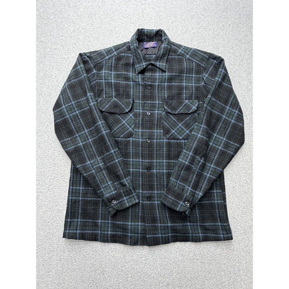 Pendleton Shirt Mens Medium Black Plaid Wool Flannel Long Sleeve Button Lined